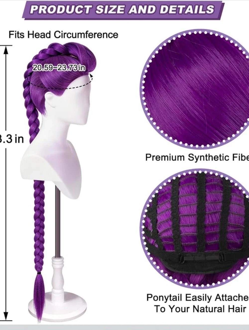 Long Purple Braided Wig - Women Hair